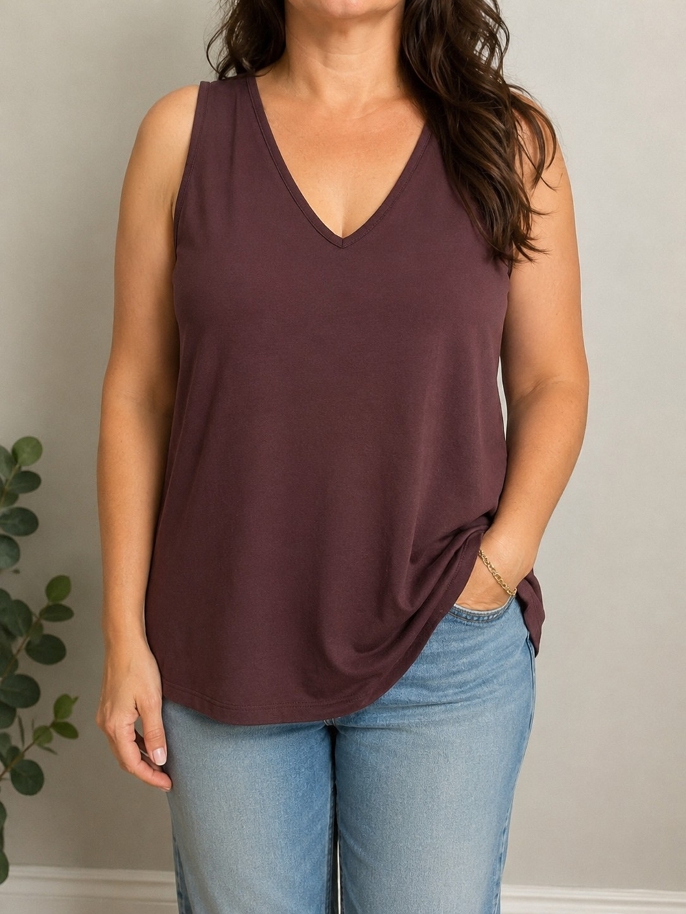 Eclipse Women’s XL Burgundy Plum Stretch V-Neck Tank Top Super Soft
